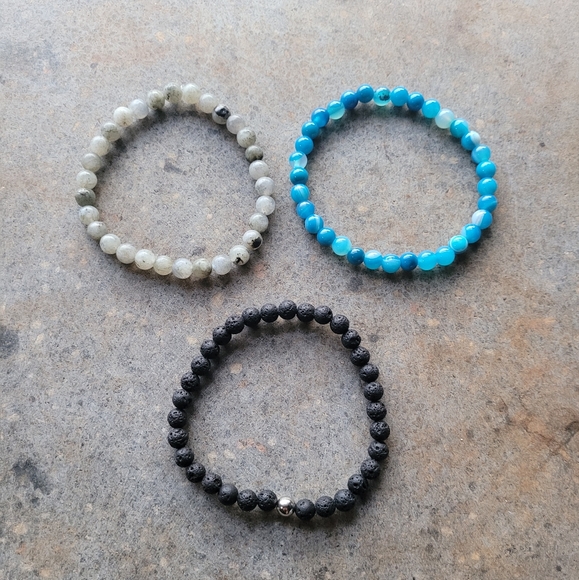 Gemstone Bead Handmade Bracelet Set of 3 - Picture 3 of 4